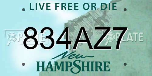 834AZ7 New Hampshire License Plate