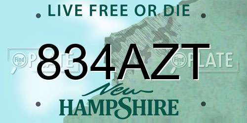 834AZT New Hampshire License Plate
