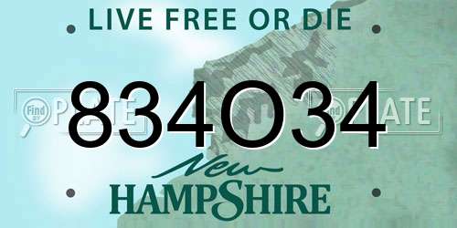 834O34 New Hampshire License Plate