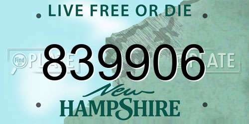 839906 New Hampshire License Plate