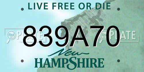 839A70 New Hampshire License Plate