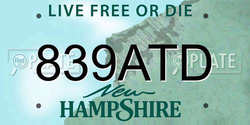 839ATD New Hampshire License Plate