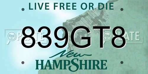 839GT8 New Hampshire License Plate