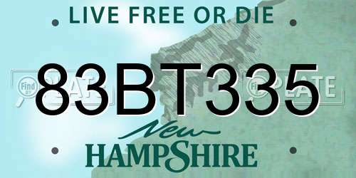 83BT335 New Hampshire License Plate