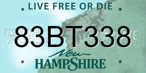 83BT338 New Hampshire License Plate