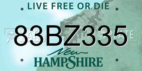 83BZ335 New Hampshire License Plate