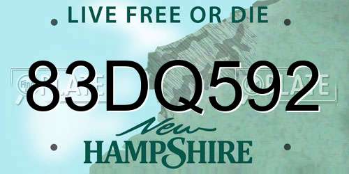 83DQ592 New Hampshire License Plate