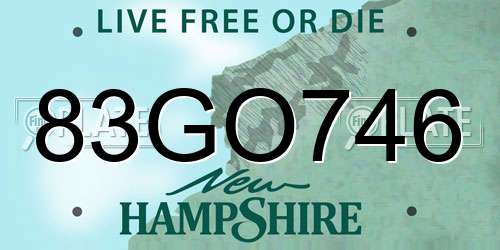83GO746 New Hampshire License Plate