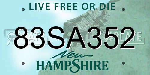 83SA352 New Hampshire License Plate