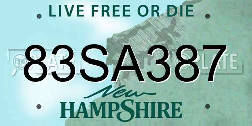 83SA387 New Hampshire License Plate