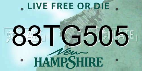 83TG505 New Hampshire License Plate