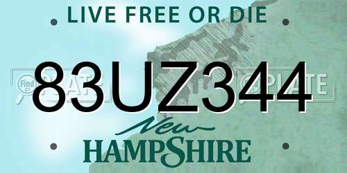 83UZ344 New Hampshire License Plate