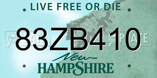 83ZB410 New Hampshire License Plate