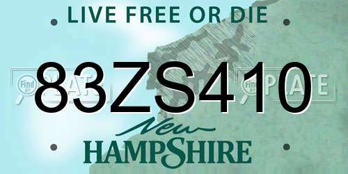 83ZS410 New Hampshire License Plate