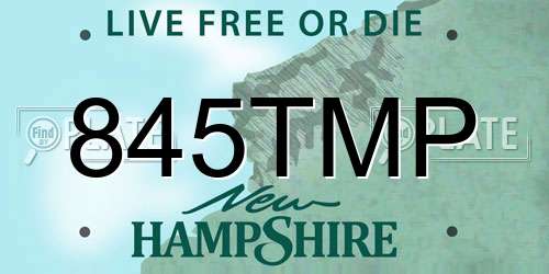 845TMP New Hampshire License Plate