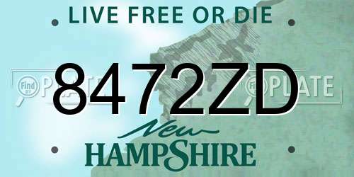 8472ZD New Hampshire License Plate