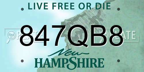 847QB8 New Hampshire License Plate