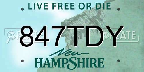 847TDY New Hampshire License Plate