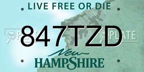 847TZD New Hampshire License Plate