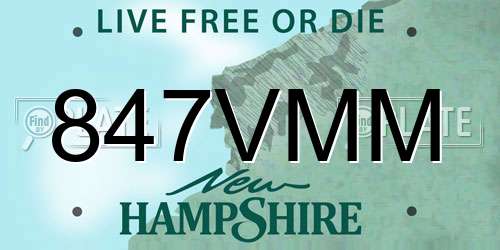 847VMM New Hampshire License Plate