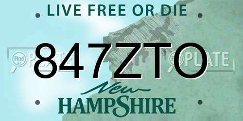 847ZTO New Hampshire License Plate