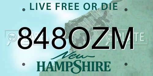 848OZM New Hampshire License Plate