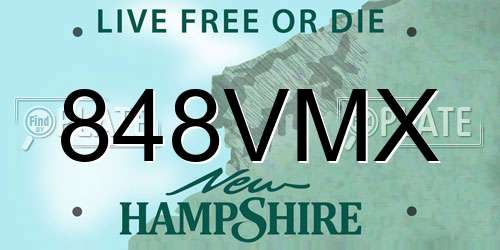848VMX New Hampshire License Plate