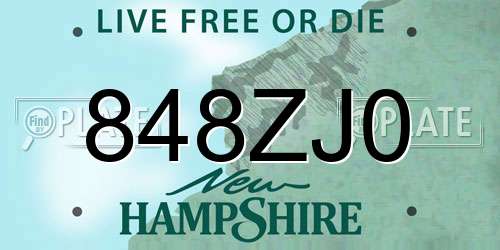 848ZJ0 New Hampshire License Plate