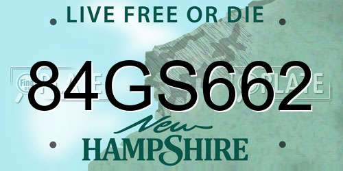 84GS662 New Hampshire License Plate