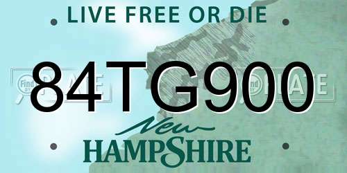 84TG900 New Hampshire License Plate