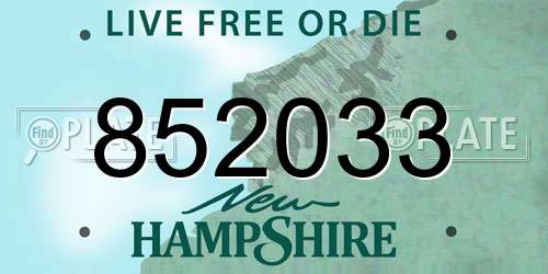 852033 New Hampshire License Plate