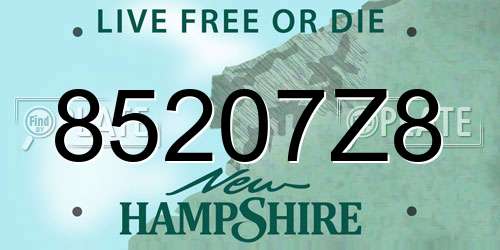 85207Z8 New Hampshire License Plate