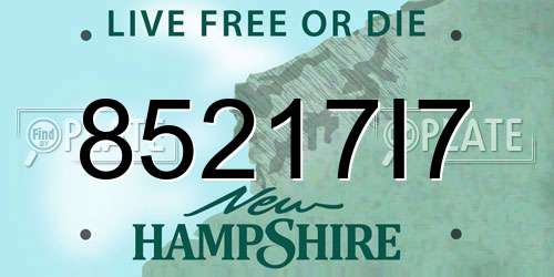 85217I7 New Hampshire License Plate