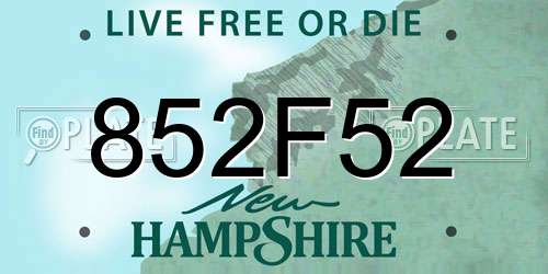 852F52 New Hampshire License Plate