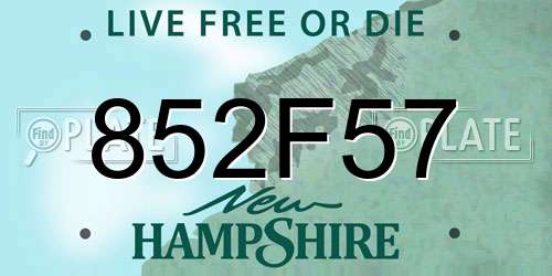 852F57 New Hampshire License Plate