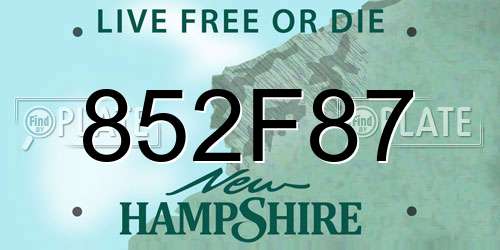 852F87 New Hampshire License Plate