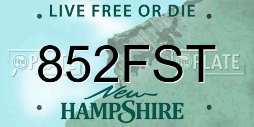 852FST New Hampshire License Plate