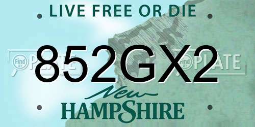 852GX2 New Hampshire License Plate