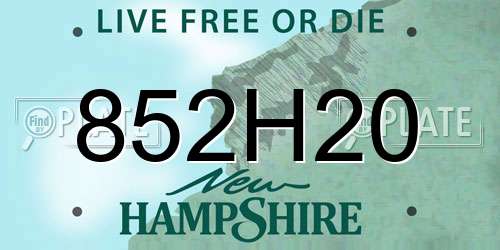 852H20 New Hampshire License Plate