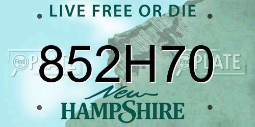 852H70 New Hampshire License Plate