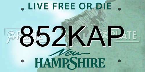 852KAP New Hampshire License Plate