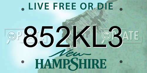 852KL3 New Hampshire License Plate