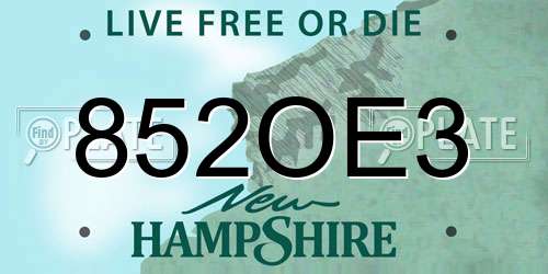 852OE3 New Hampshire License Plate