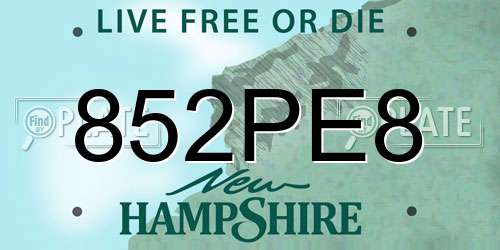 852PE8 New Hampshire License Plate