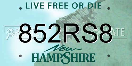 852RS8 New Hampshire License Plate