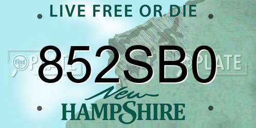 852SB0 New Hampshire License Plate