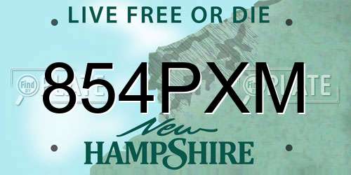 854PXM New Hampshire License Plate