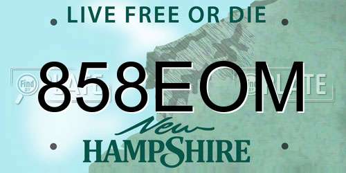 858EOM New Hampshire License Plate