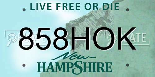 858HOK New Hampshire License Plate