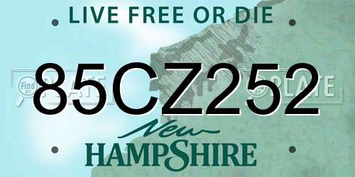 85CZ252 New Hampshire License Plate
